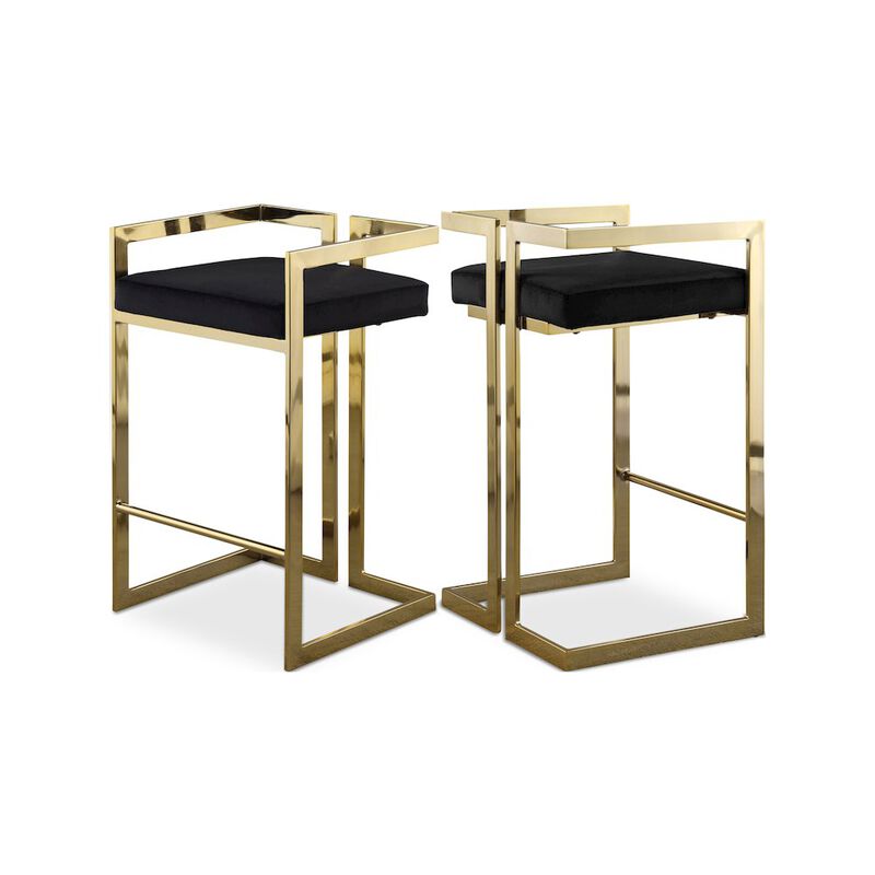 Meridian Furniture Ezra Black Velvet Stool, Set of 2