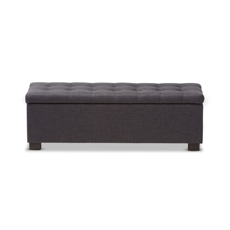 Baxton Studio Roanoke Modern Dark Grey Fabric Upholstered Grid Tufting Storage Ottoman Bench