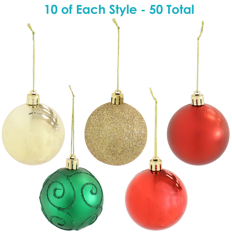 Sunnydaze Holly Jolly 50-Piece Assorted Christmas Ornament Set - 2.25 in image number 4