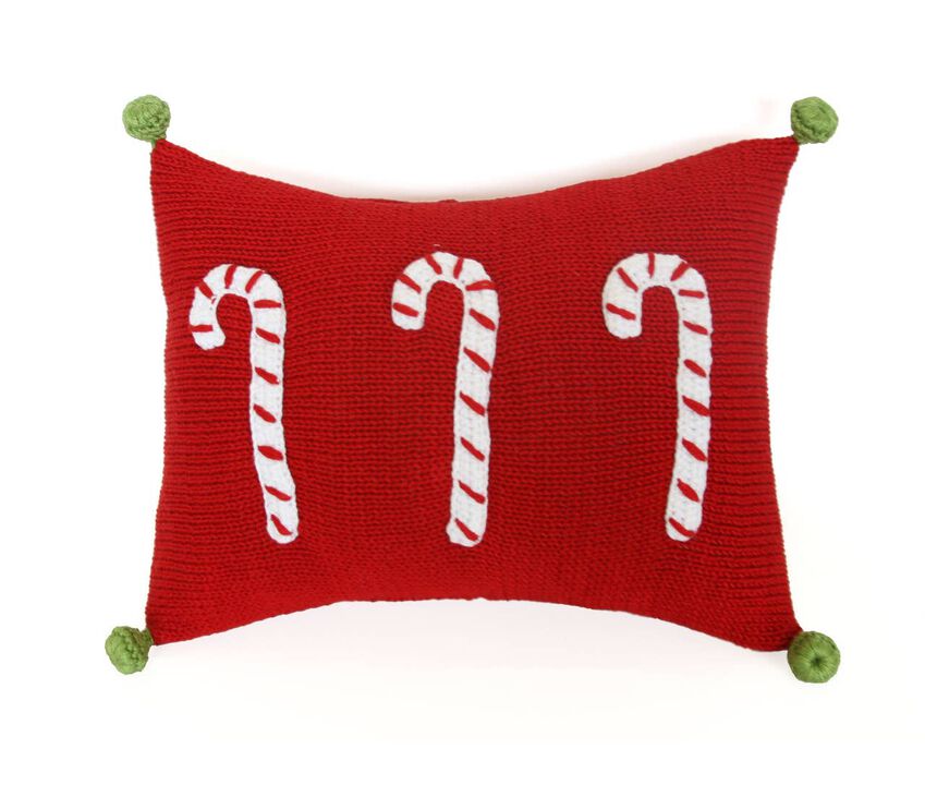 Candy Cane Mini Christmas Pillow, Red