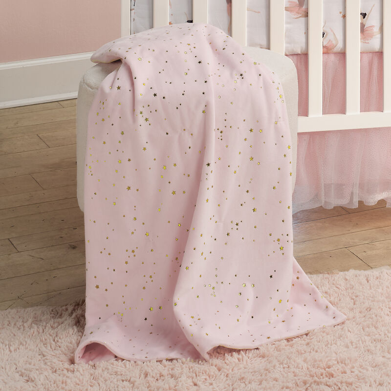 Lambs & Ivy Ballerina Baby Pink with Gold Stars 2-Sided Soft Baby Blanket