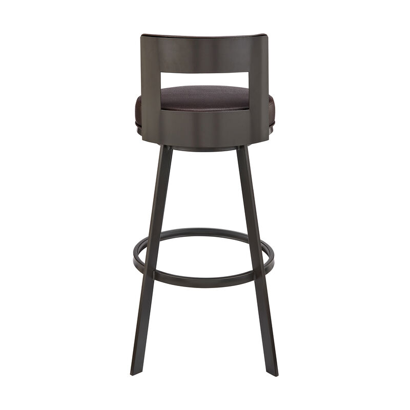 Lynof Swivel Stool in Silver Metal with Grey Faux Leather
