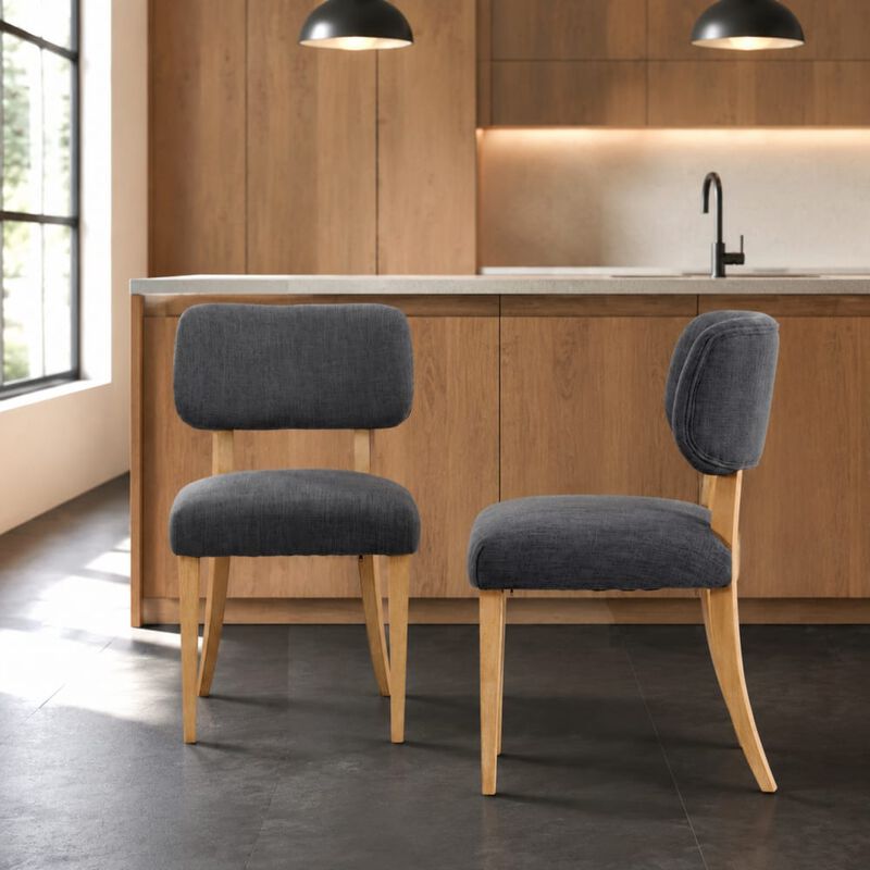 GOODSILO Set of 2 Fabric Upholstered Wooden Dining Chairs, Mid-Century Modern Farmhouse Style for Kitchen, Dining Room & Small Spaces image number 2