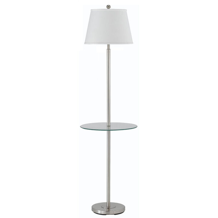 HomeRoots 60" Nickel Metal Tray Table Floor Lamp With White Fabric Square Shade