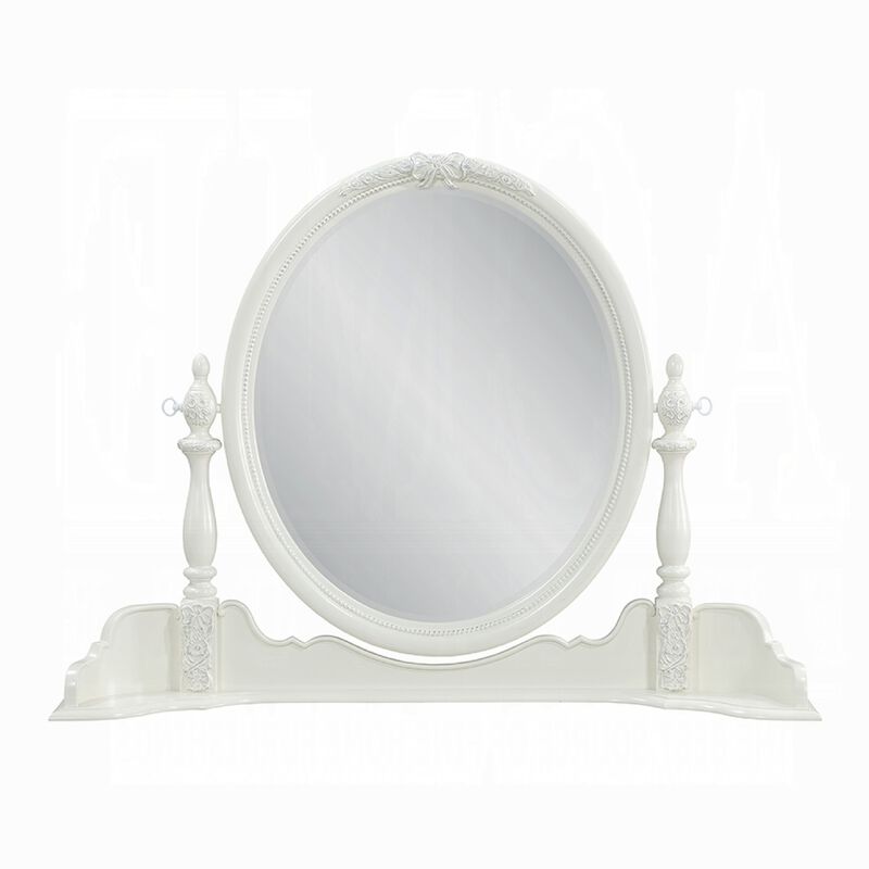 Dorie Vanity Dresser Mirror, 35x48, White Wood Floral, Beveled Edge