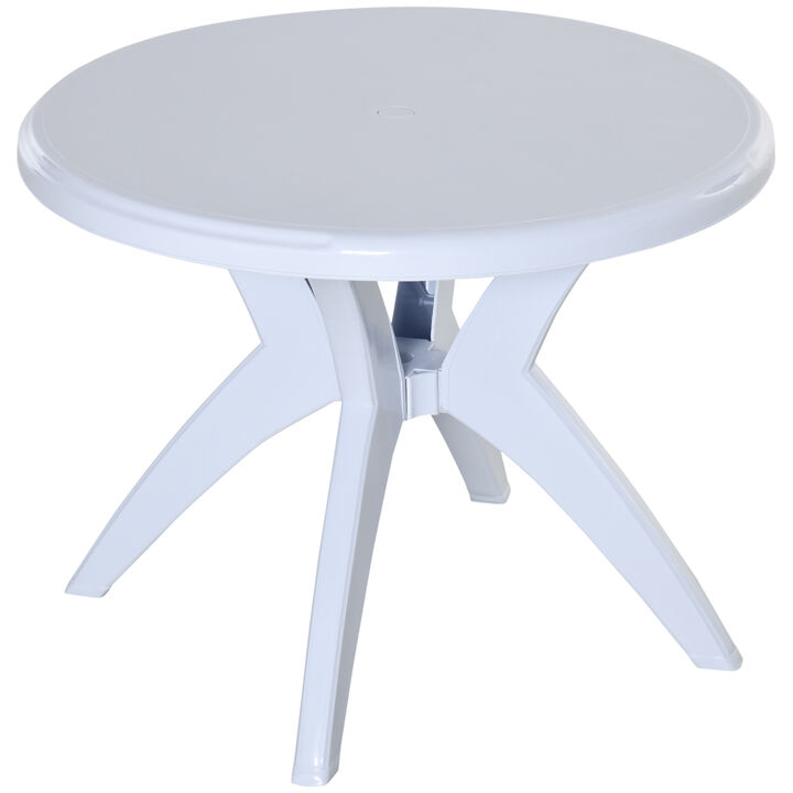 Outsunny 36.25" Dia Round Plastic Patio Table with Umbrella Hole, Outdoor Bistro Dining Table, for Bar, Garden, Backyard, Poolside, Yard, White