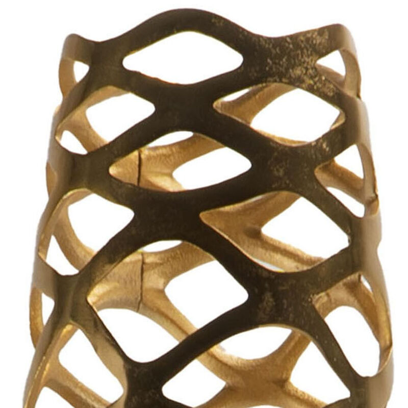 HomeRoots 47" Gold Aluminum Pierced Geometric Cylinder Floor Vase image number 2