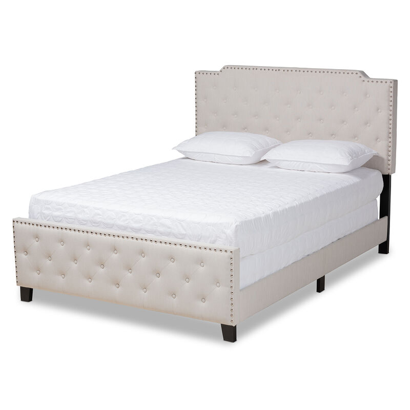 Baxton Studio Marion Transitional Cream Fabric Upholstered Button Tufted Queen Size Panel Bed