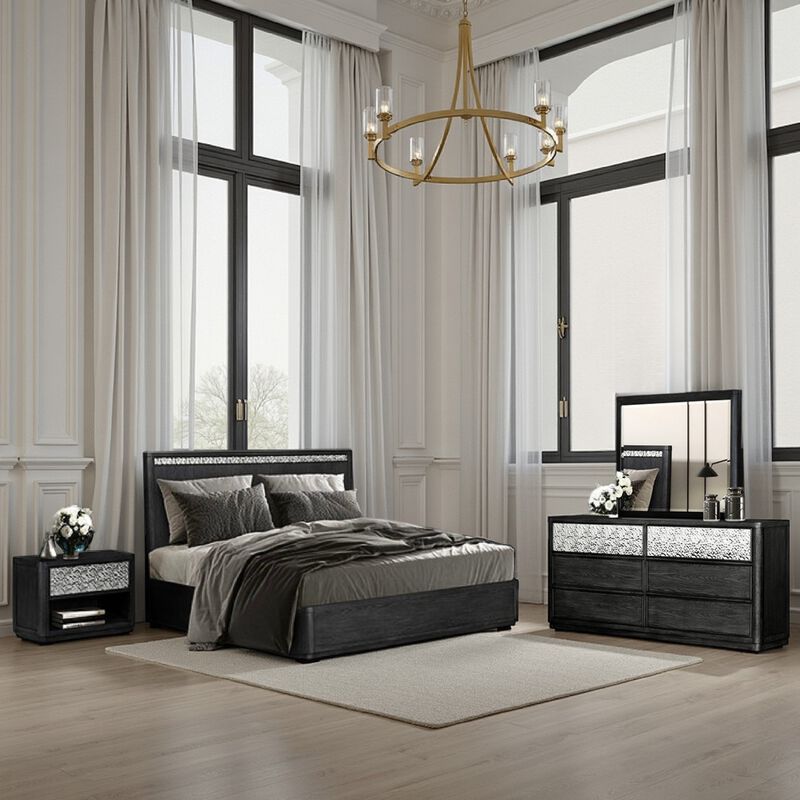 Zoko 5pc Queen Bedroom Set, 2 USB Nightstands, Dresser Mirror Ash Gray - Benzara