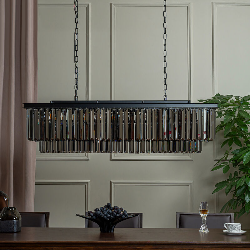 12-Light Modern Luxury Rectangular Fring Crystal Chandelier 49&rdquo; Black Linear Pendant Light with Smoked Crystals for Kitchen Island, Dining Room image number 2