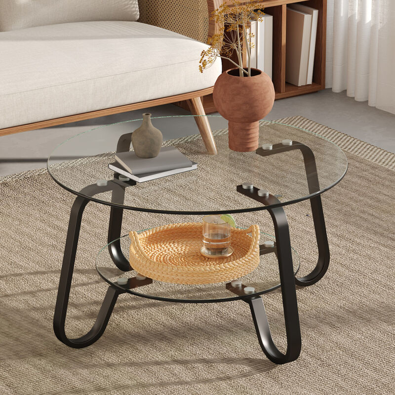 Ketwul 2-Tier Round Glass Coffee Table image number 1