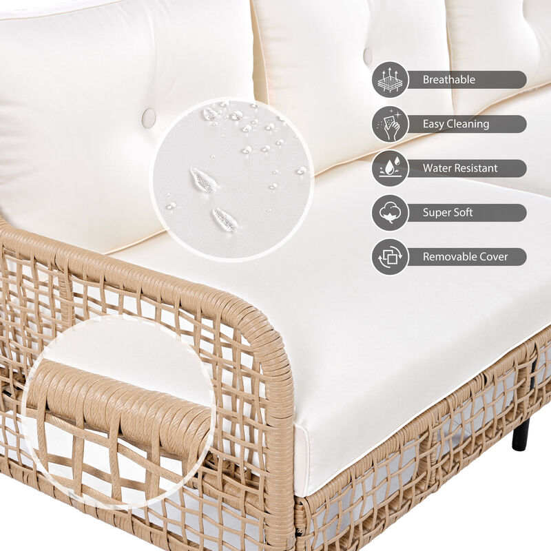 Whisen 5-Person Outdoor Sectional Wicker Sofa Set with Swivel Chairs for Poolside Backyard Deck image number 6