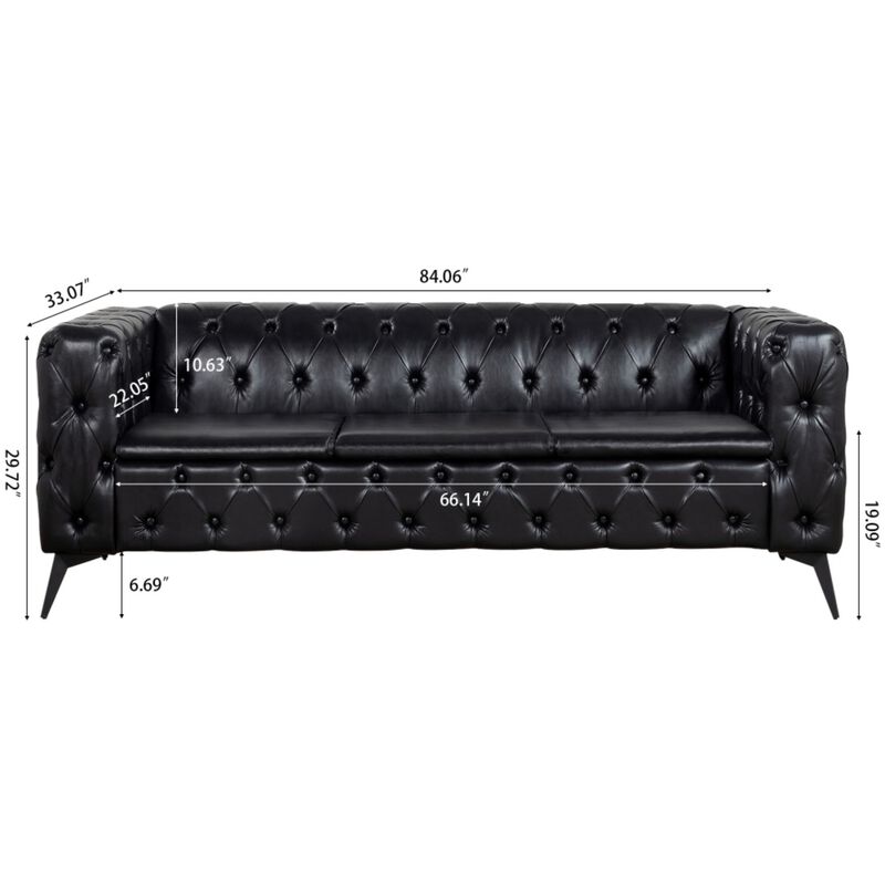 Cintco 84.06 Inch Chesterfield Tufted PU Leather 3‑Seat Sofa image number 9
