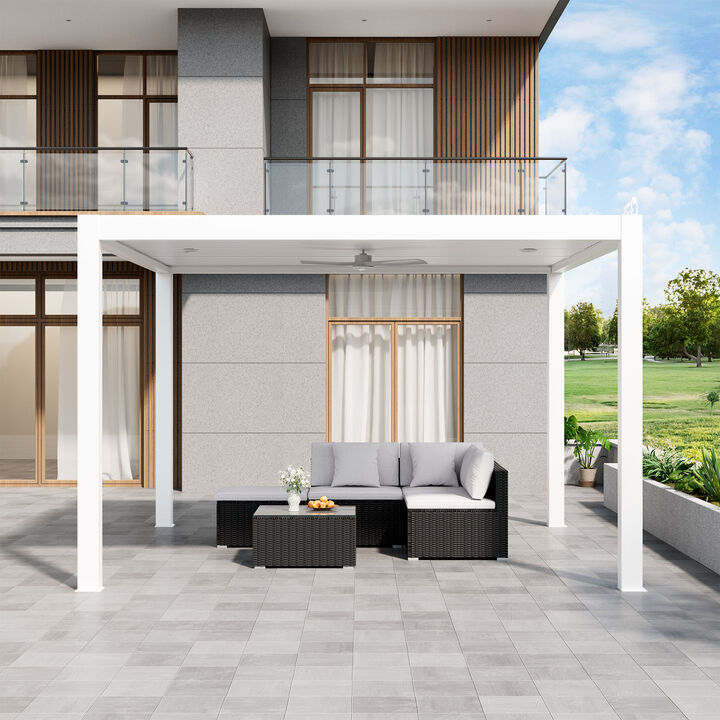 Mondawe 13'x12' Luxury Outdoor Smart Solar Aluminum Pergola,W/ Auto-Adjust Blinds & Hidden Drainage