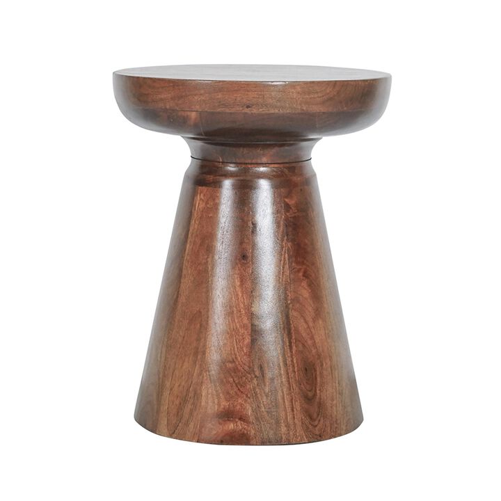 Benjara 18 Inch Side Accent Table, Round Mango Wood Top, Cone Base, Brown Finish