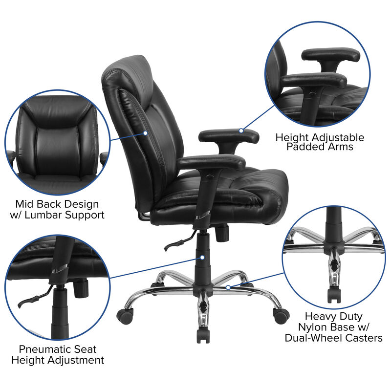 HERCULES Series Big & Tall 400 lb. Rated Black Fabric Deep Tufted Swivel Ergonomic Task Office Chair with Adjustable Arms image number 2