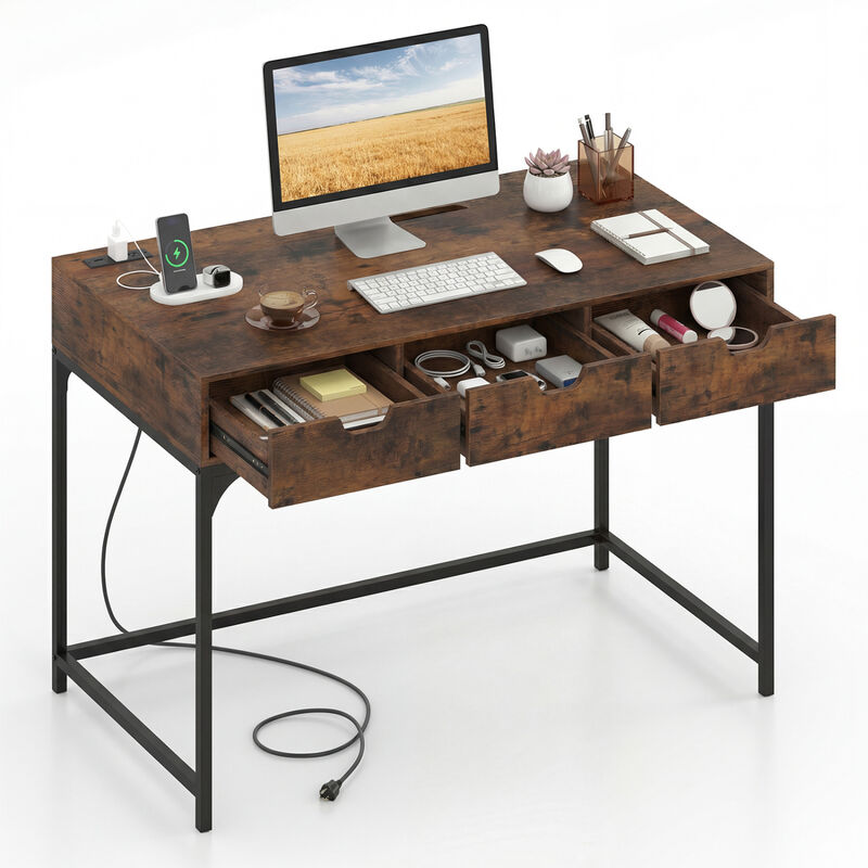 Home Office Desk with Power Outlets and Hidden Storage Compartment image number 4