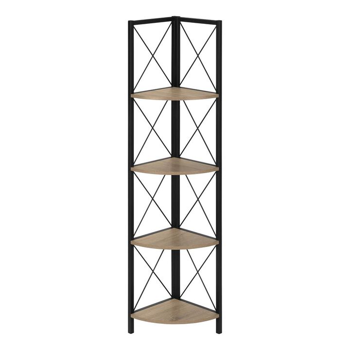 Bookshelf, Bookcase, Etagere, Corner, 4 Tier, 60H, Office, Bedroom, Brown Lamin