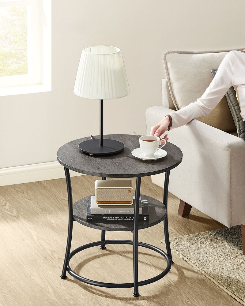 Small Round End Table with 2 Shelves – Ideal for Compact Living Spaces or Minimalist Interiors