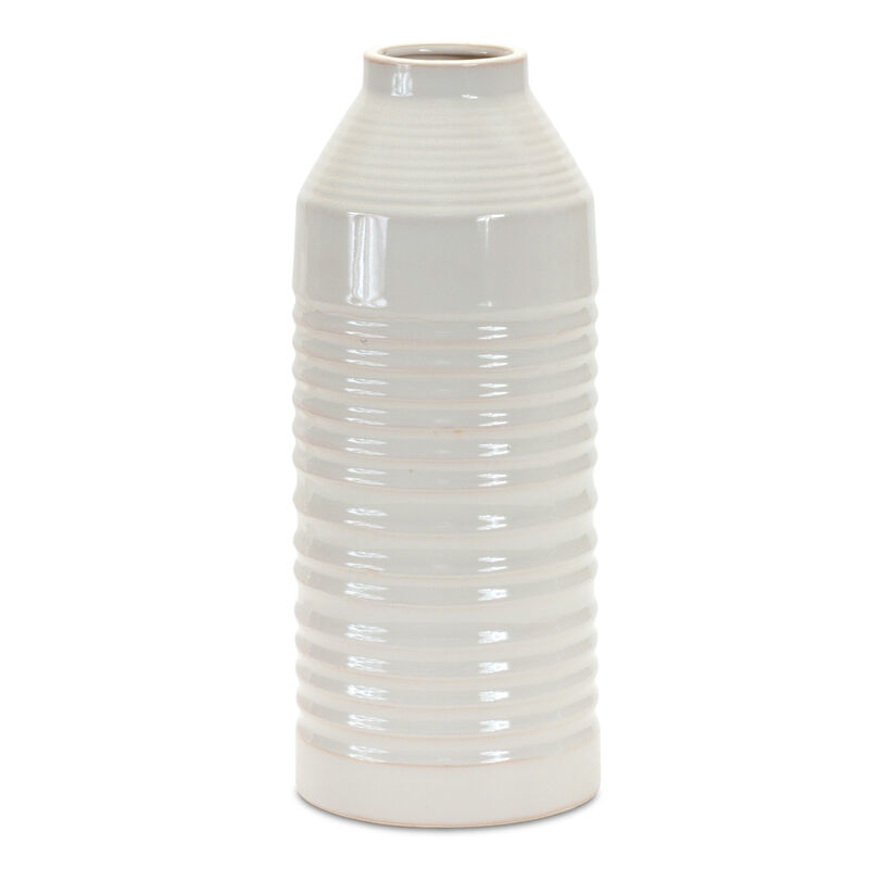 Contemporary Ribbed Cylinder Terracotta Table Vase &ndash; Stylish Table Vase for Flowers and Home D&eacute;cor