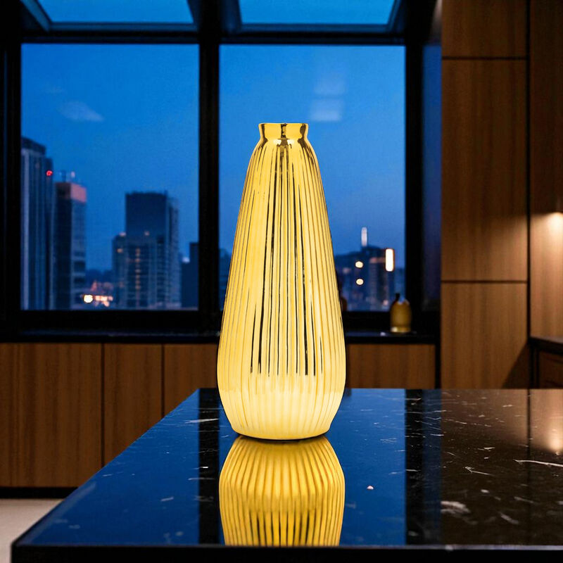 Modern Ribbed Ceramic Vase &ndash; Metallic Glazed Flower Vase for Contemporary, Minimalist, or Glam Home Decor
