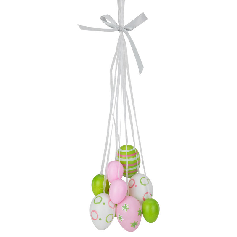 11" Pastel Pink  Green and White Spring Easter Egg Cluster Hanging Decoration