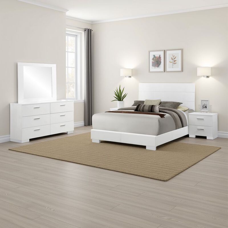 Sok 4pc Queen Bedroom Set with Dresser Mirror, White High Gloss Wood