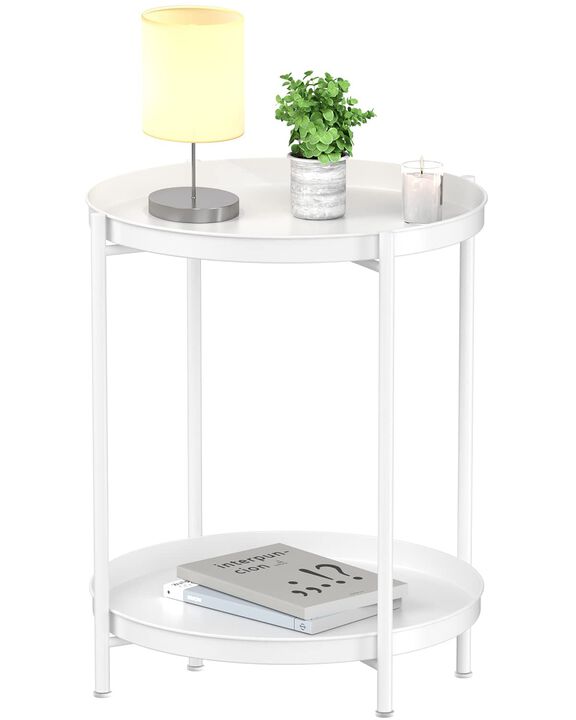 EKNITEY 2 Tier End Table - Metal Side Table Waterproof Small Sofa Coffee Side Tables Bedroom Indoor Outdoor with Removable Tray