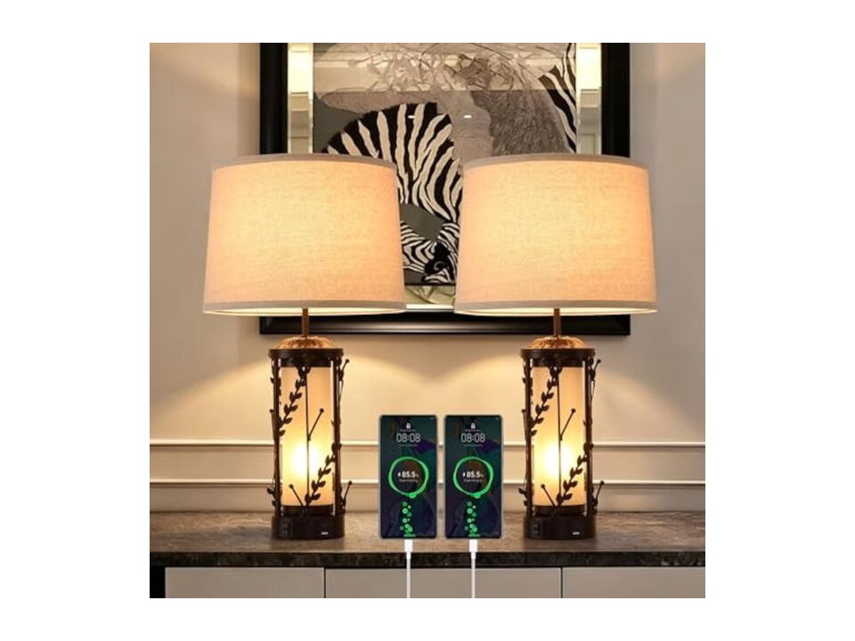 Vintage Metal Glass Night Lights Set Of 2 For Living Room Bedroom Nightstand