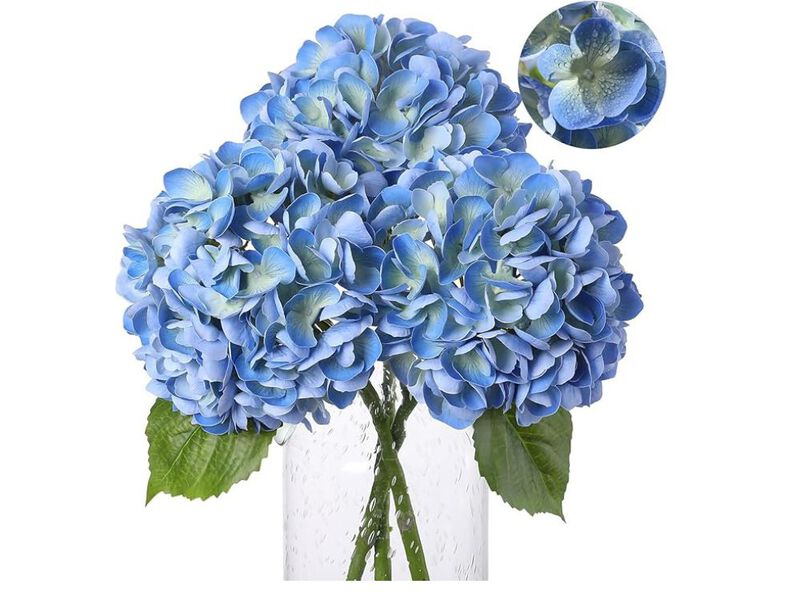 3 Piece Blue Artificial Hydrangea Flowers Real Touch Wedding Centerpiece Decor image number 0