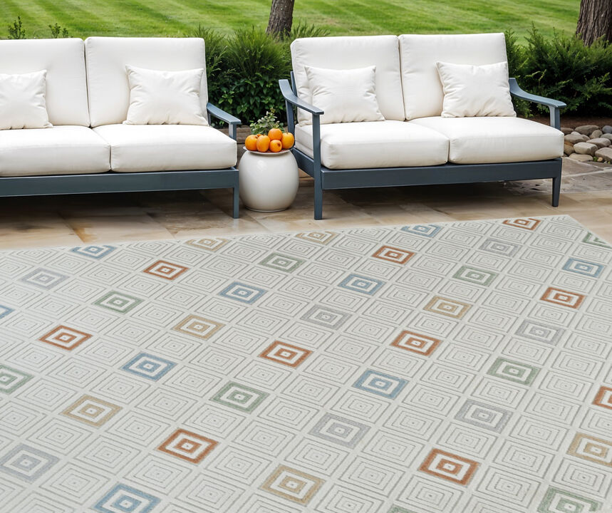 HomeRoots 8' X 10' Cream and Beige Geometric Distressed Indoor Outdoor Area Rug