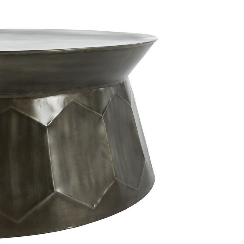 36 Inch Modern Iron Coffee Table, Geometric Platform Base, Glossy Brown-Benzara image number 4