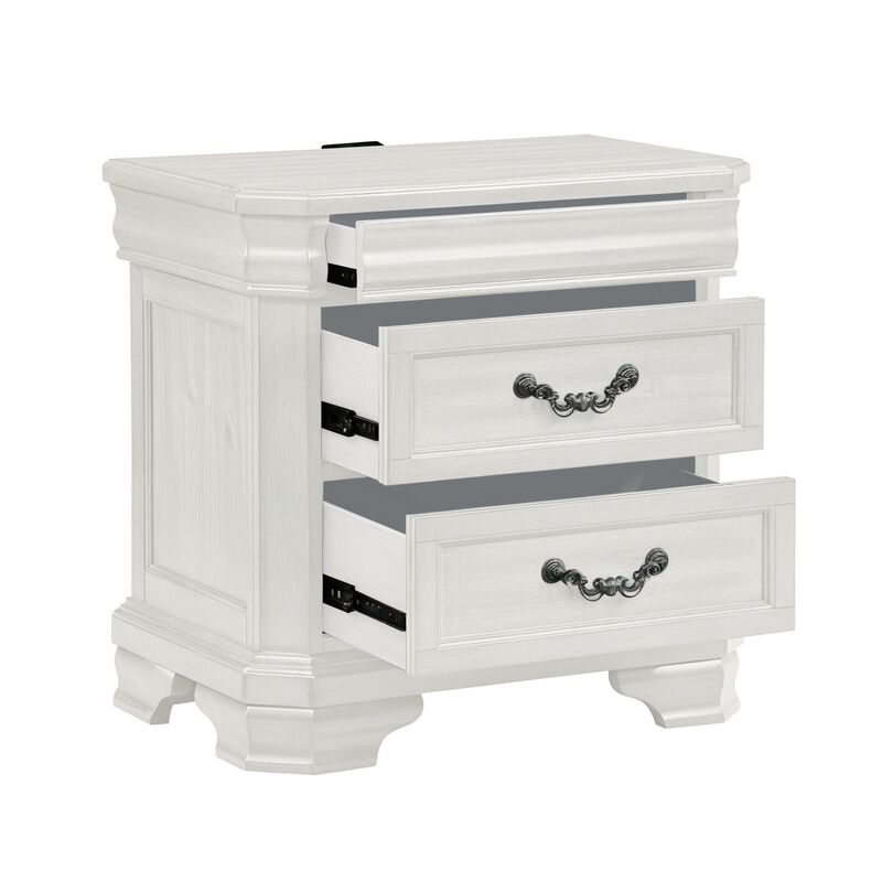 Lynda Nightstand, 2 Drawers Metal Handles, White Acacia Wood 27 Inch