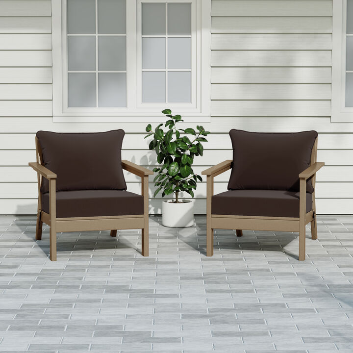 WestinTrends Outdoor Modern HDPE Patio Club Chairs with Deep Seat Cushions (Set of 2)
