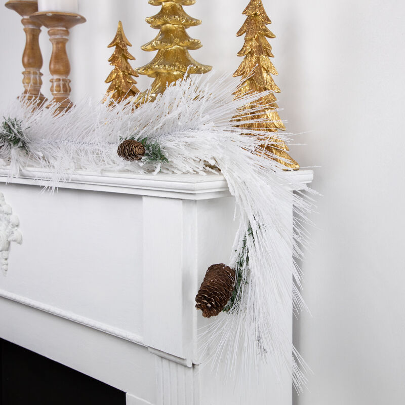 6' x 10" White Flocked Artificial Christmas Garland with Pine Cones  Unlit image number 1