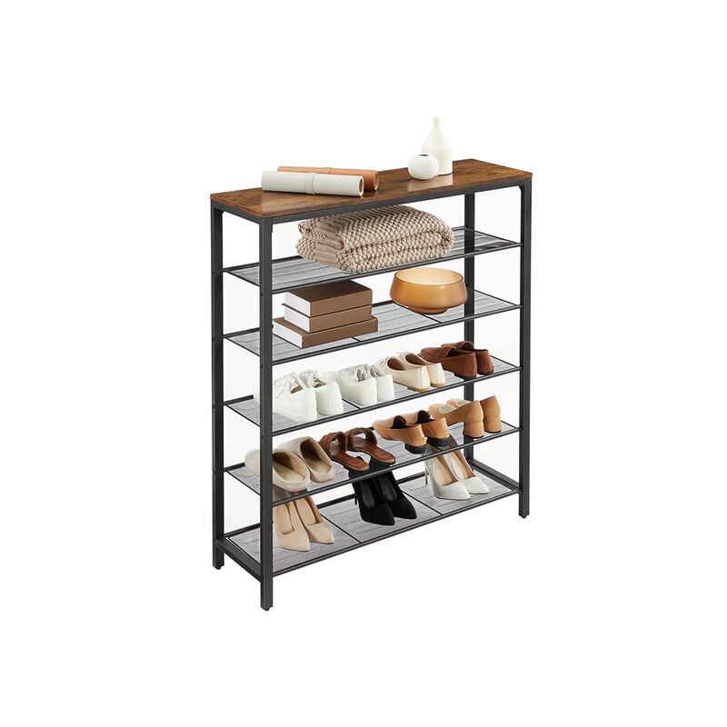 BreeBe Industrial Brown Shoe Rack with 5 Shelves