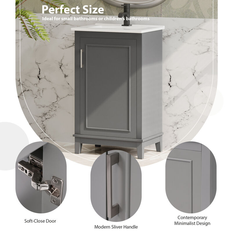 ELEMENT ACE Modern Compact Bathroom Vanity Cabinet with Ceramic Basin and Ample Storage Space image number 3