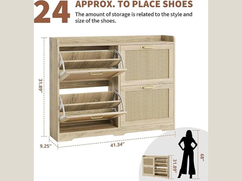 Entryway Wood Shoe Storage Cabinet Flip Drawer 4 Drawers Wide image number 2