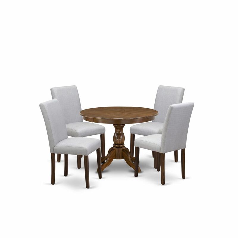 HBAB5-AWA-05 5 Pc Kitchen Table Set - Round Dining Table with 4 Grey Upholstered Chairs - Acacia Walnut Finish