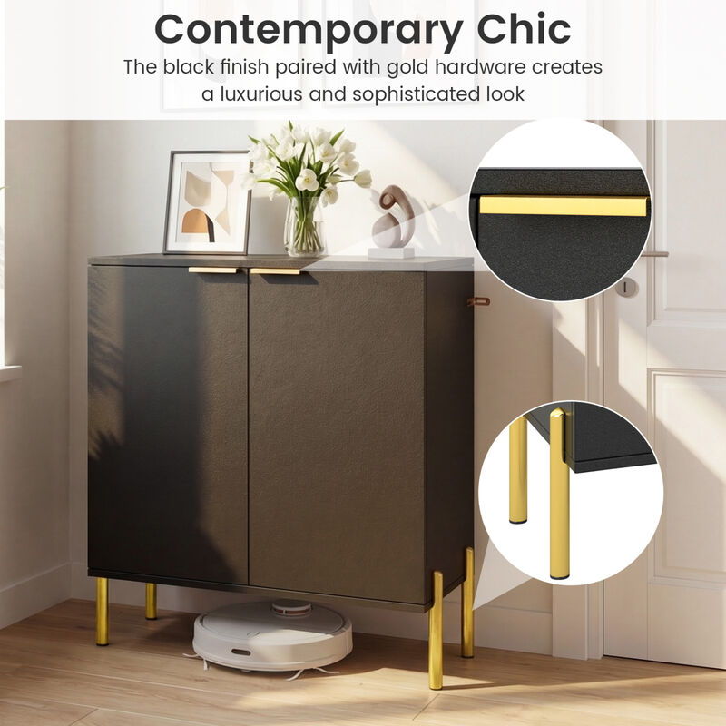 2 Piece Sideboard Cabinet Set with 2 Doors and Metal Legs for Living Room-Black image number 6