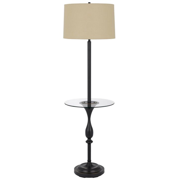 Ava 61 Inch Modern Floor Lamp, Glass Tray Table, 1 USB Port, Dark Bronze-Benzara