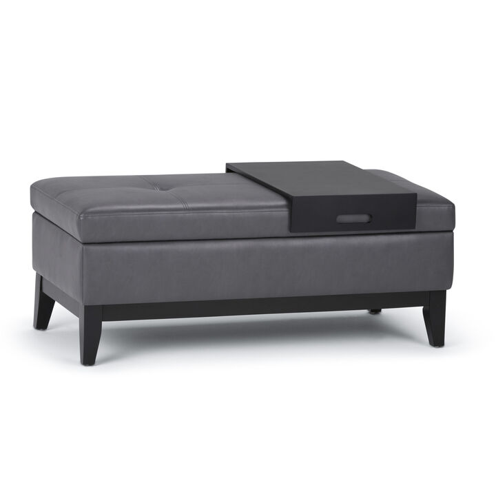 Simpli Home Oregon Storage Ottoman Bench with Tray