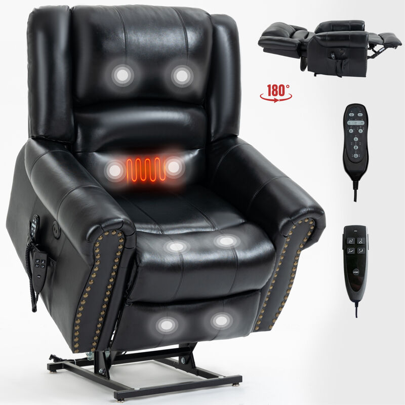 Streamdale Black Leather Power Lift Recliner with Heat Massage image number 1