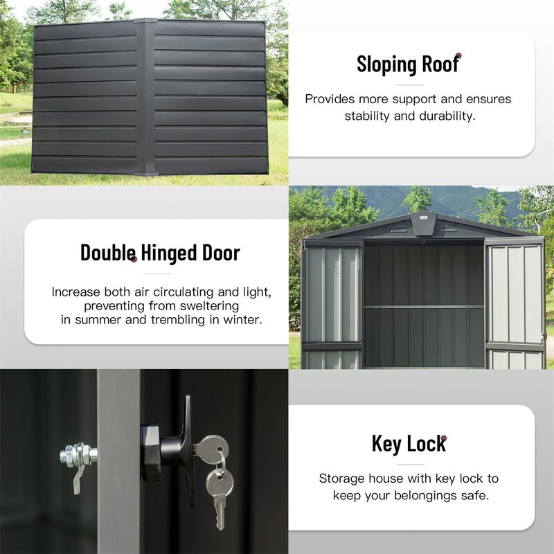 CLIHOME 5.7x3Ft Outdoor Galvanized Steel Storage Shed,Patio Storage Cabinet with Lockable Double Door image number 3