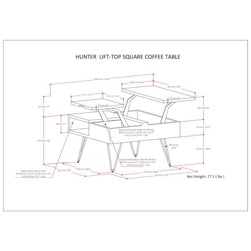 Simpli Home Hunter Solid Mango Wood Lift Top Square Coffee Table In Natural