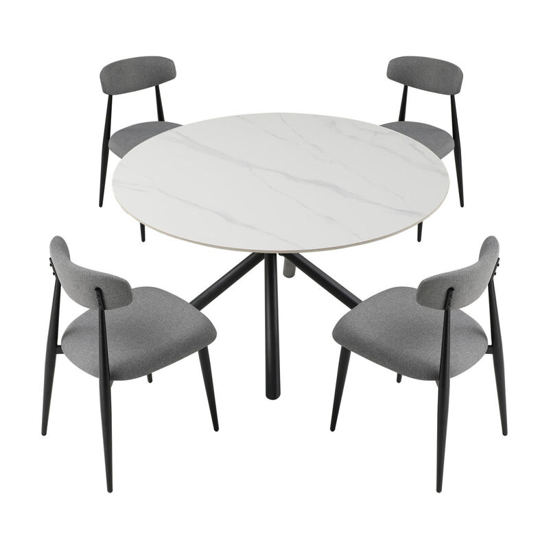 (Set of 4) Modern Dining Chairs, Curved Backrest Round Upholstered and Metal Frame, Grey