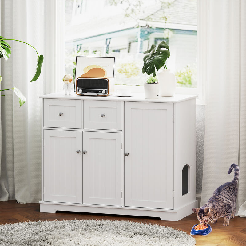 Cat Litter Box Enclosure with Storage &ndash; Double Drawer, Triple Door Setup for Easy Access & Odor Control image number 2