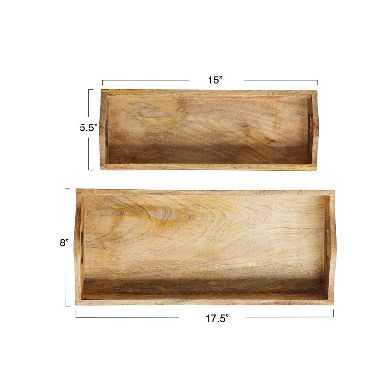 2-Piece Mango Wood Serving Trays with Handles, Natural image number 1