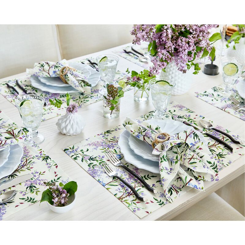 Solino Home Lilacs 100% Linen Placemats &ndash; Set of 4, 14 x 19 in, Machine Washable, Holiday and Everyday Dining