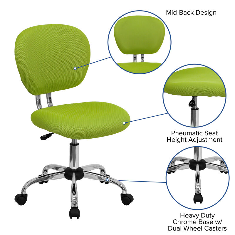 Beverly Mid-Back Apple Green Mesh Padded Swivel Task Office Chair with Chrome Base image number 3